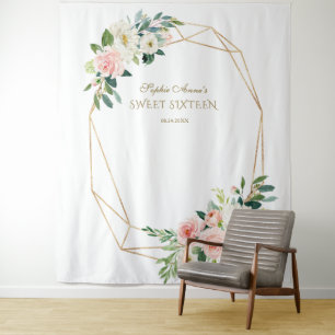 Tenture Fleurs roses blush or Sweet 16 accessoire de photo
