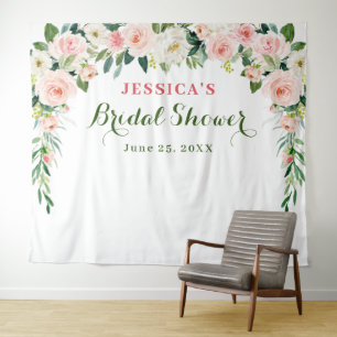 Tenture Fleurs Roses Élégantes de Mariage en Fond de Récep