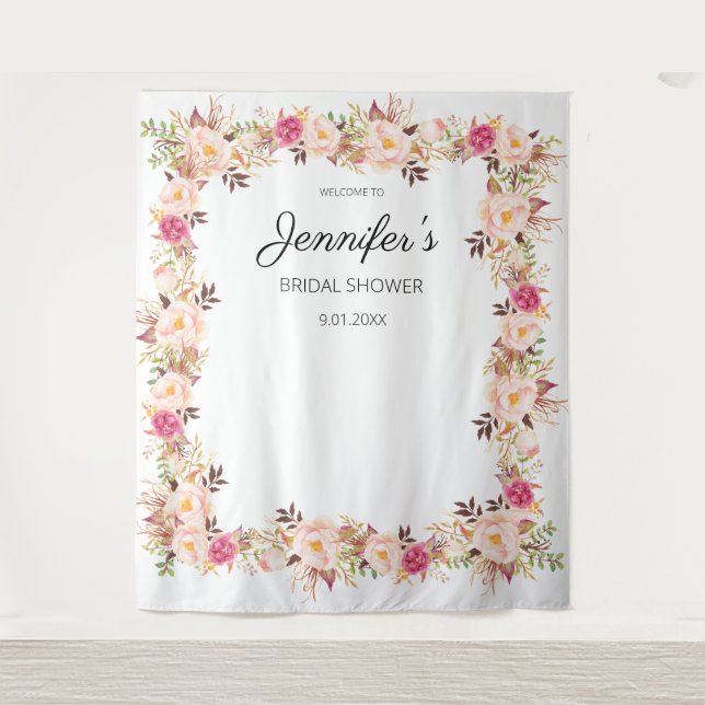Tenture Fleurs roses en fleurs pour mariage ou fête (Devant)