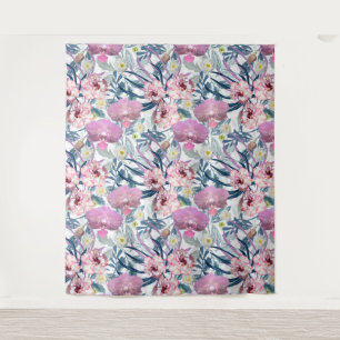 Tenture Fleurs roses et orchidée.