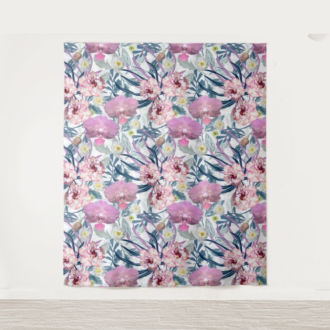 Tenture Fleurs roses et orchidée. (Devant)