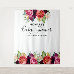 Tenture Fleurs roses pour baby shower fond de photo blanc