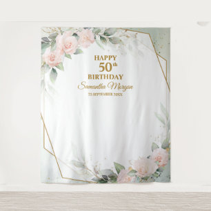 Tenture Fleurs roses rousses eucalyptus or 50e anniversair