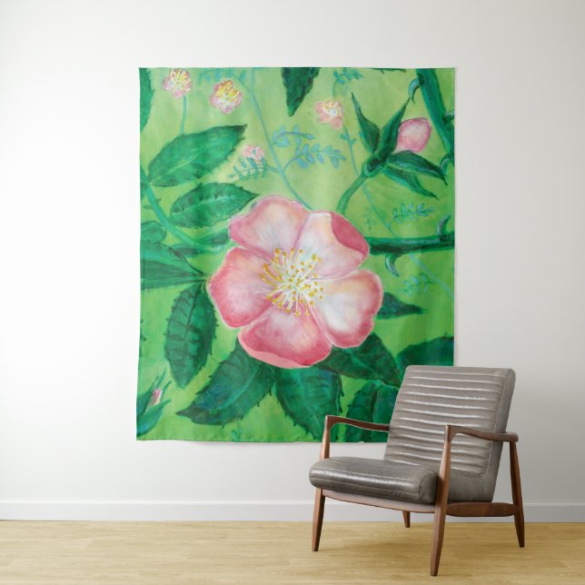 Tenture Fleurs roses sauvages (En situation)