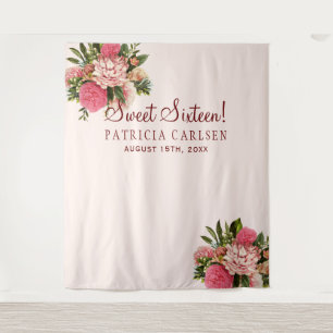Tenture Fleurs roses stand de photomaton pour sweet sixtee