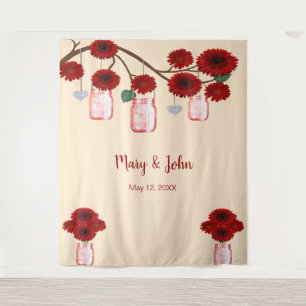 Tenture Fleurs Rouges Bocaux Mason Toile de Fond pour Phot