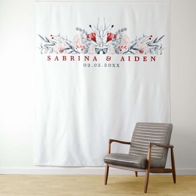 Tenture Fleurs Rouges et Bleues Mariage Floral (En situation)