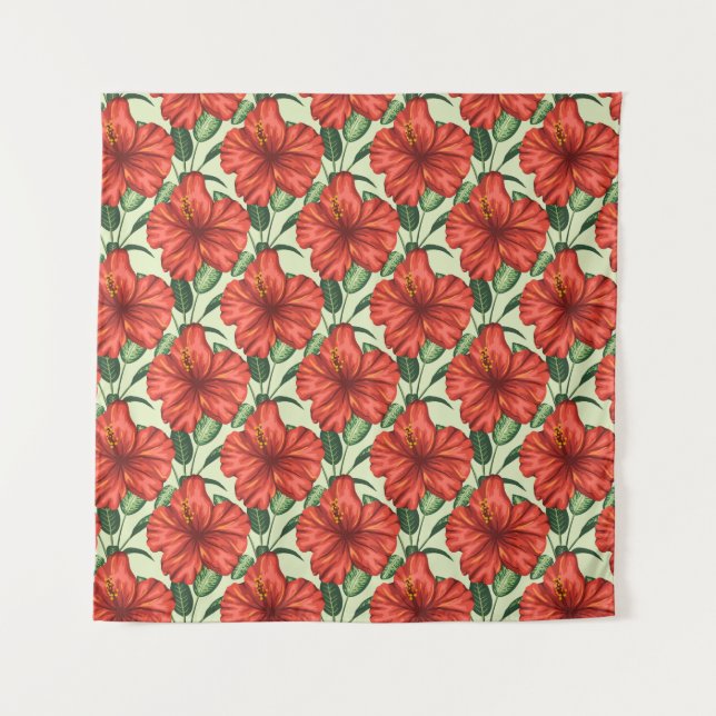 Tenture Fleurs rouges motifs à fleurs tropicales (Devant)