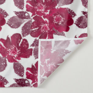 Tenture Fleurs rouges sur fond blanc, aquarelle.