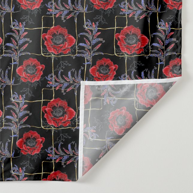 Tenture Fleurs rouges sur le noir. (Détail)