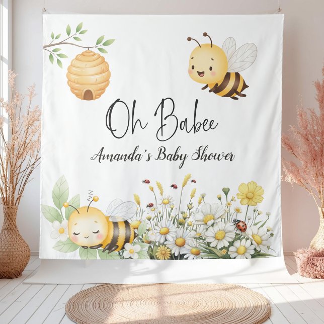 Tenture Fleurs Rustiques Fête de Naissance Oh Bébé Abeille (Créateur téléchargé)
