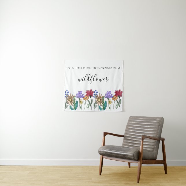 Tenture Fleurs sauvages aquarelle Boho “Dans un champ de r (En situation (horizontale))