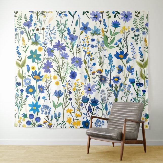 Tenture Fleurs sauvages de Jardin Bleu Rustique (En situation (horizontale))