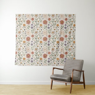 Tenture Fleurs sauvages dessinées à la main dans un patchw