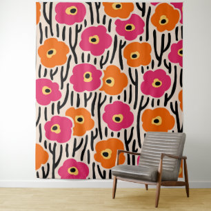 Tenture Fleurs sauvages Motif rose chaud et orange