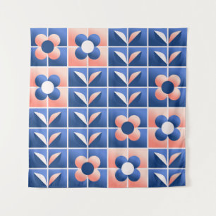 Tenture Fleurs stylisées rétro : motif en mosaïque.