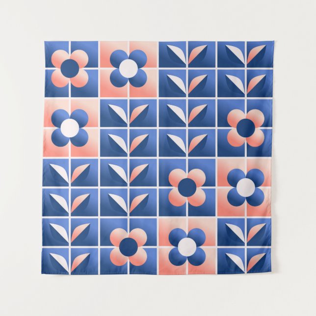 Tenture Fleurs stylisées rétro : motif en mosaïque. (Devant)