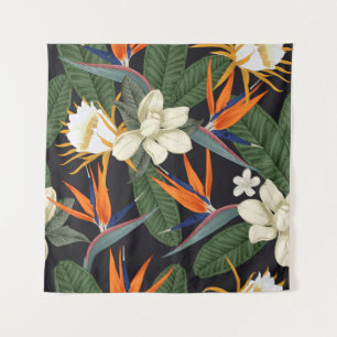 Tenture Fleurs tropicales, arrière - plan foncé, sans cout