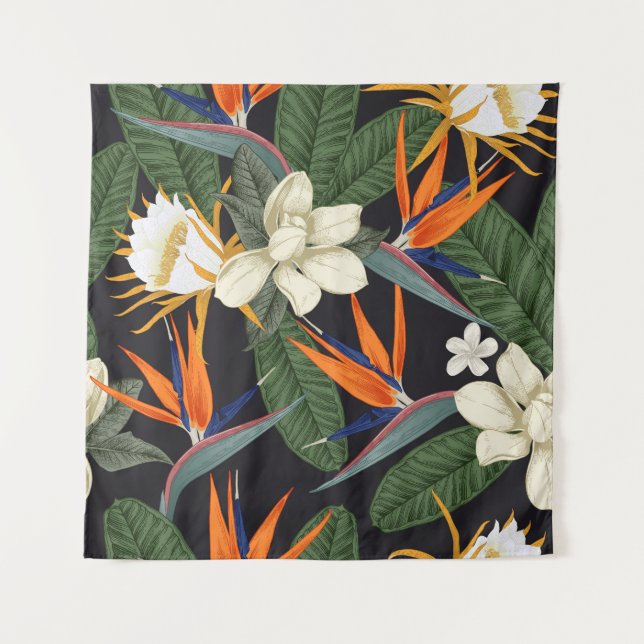 Tenture Fleurs tropicales, arrière - plan foncé, sans cout (Devant)