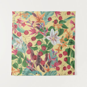 Tenture Fleurs tropicales Cerise : Aquarelle Patte transpa
