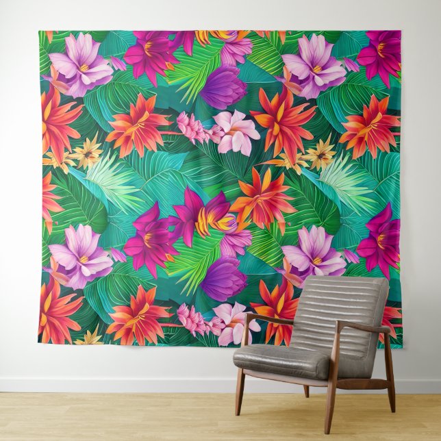 Tenture Fleurs tropicales colorées Motif (En situation (horizontale))