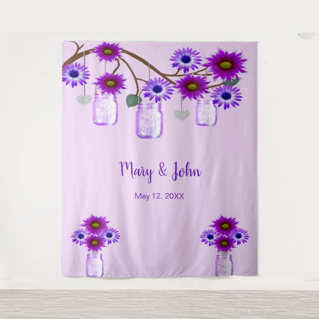 Tenture Fleurs violettes Mason Jars fond photo (Devant)