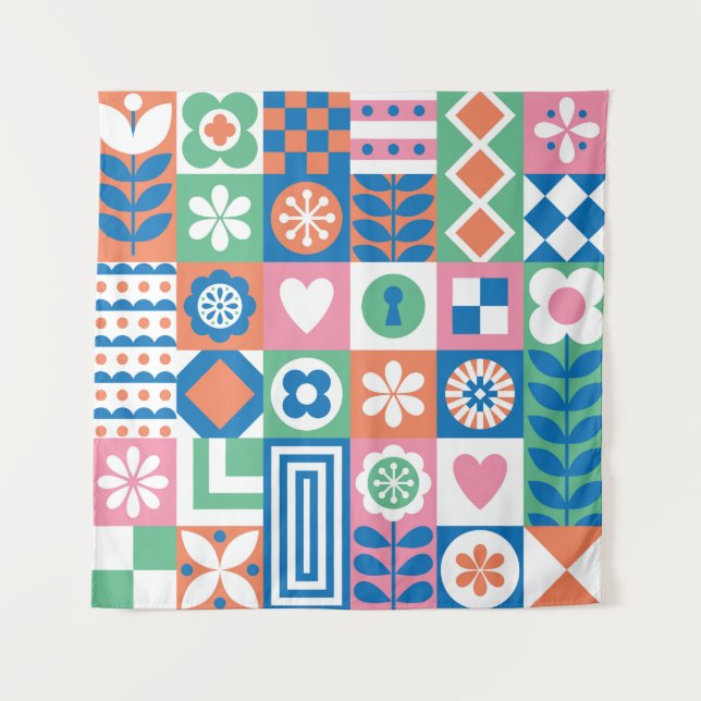 Tenture Floral Abstrait : Scandinave Folk Design. (Devant)