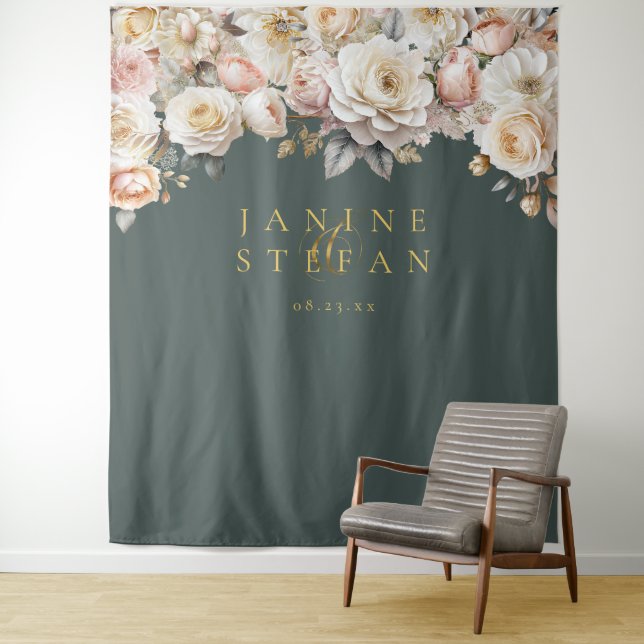 Tenture Floral Drama Mariage Green ID1022 (En situation)