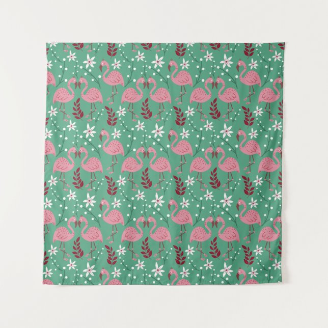Tenture Floral flamingo sans couture motif rose vert (Devant)