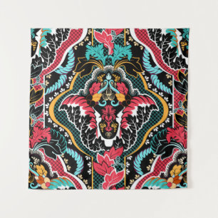 Tenture Floral Indien : Papier peint Vintage sans couleur.