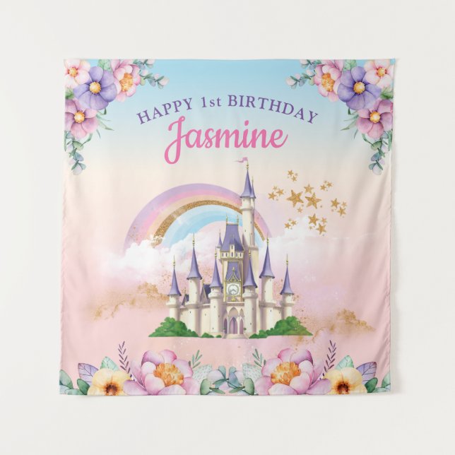 Tenture Floral Magical Princess Castle Backdrop & Tapestry (Devant)