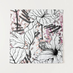 Tenture Floral noir et blanc Motif sans couture. Art moder