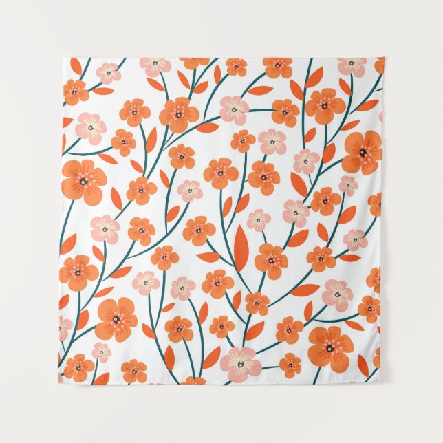 Tenture Floral Orange Pastel Blanc sans couture (Devant)