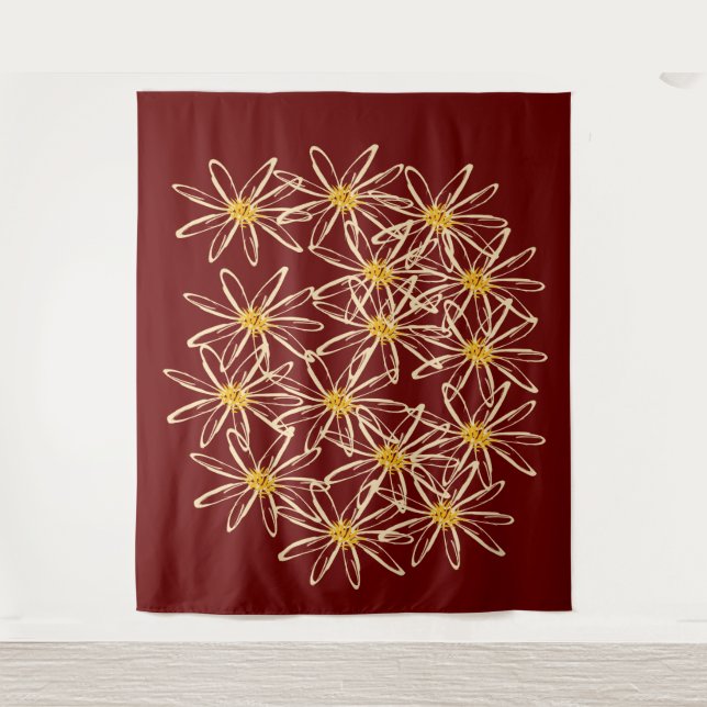 Tenture Floral rouge Bourgogne brillant (Devant)