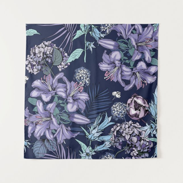 Tenture Floral seamless pattern. There are Lily, Hydrangea (Devant)