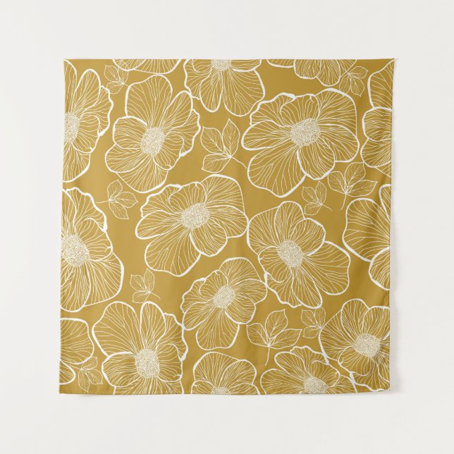 Tenture Florale d'or monochrome : Abstrait sans fil (Devant)