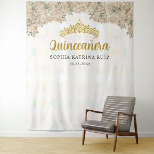 Tenture Flore d'or clair Tiara Quinceanera Fond photo