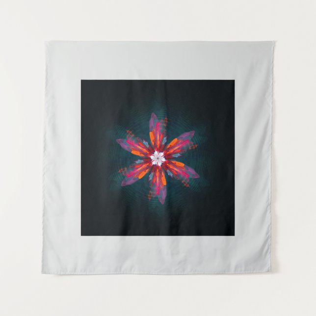 Tenture Flore Mandala Flowers Orange Red Blue Abstract (Devant)