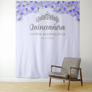Tenture Flore violet Argent Quinceanera Fond photo