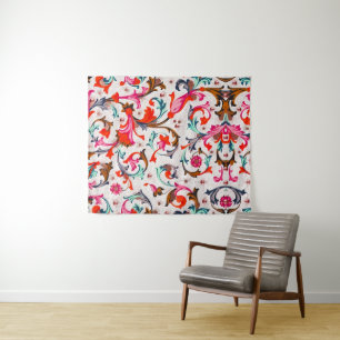 TENTURE FLORENTINE RENAISSANCE ROUGE FLEURS, FLEURS