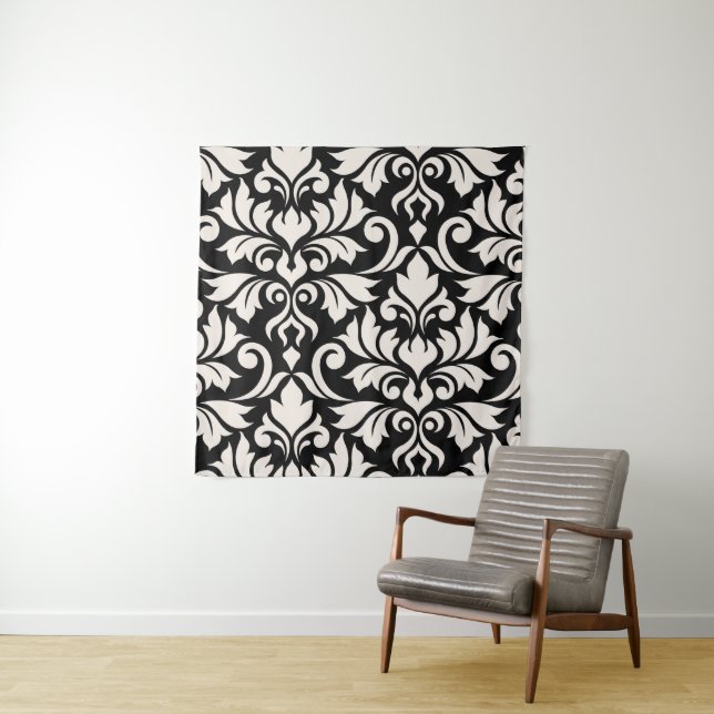 Tenture Flourissant Damask Art I Cream sur Black (En situation)