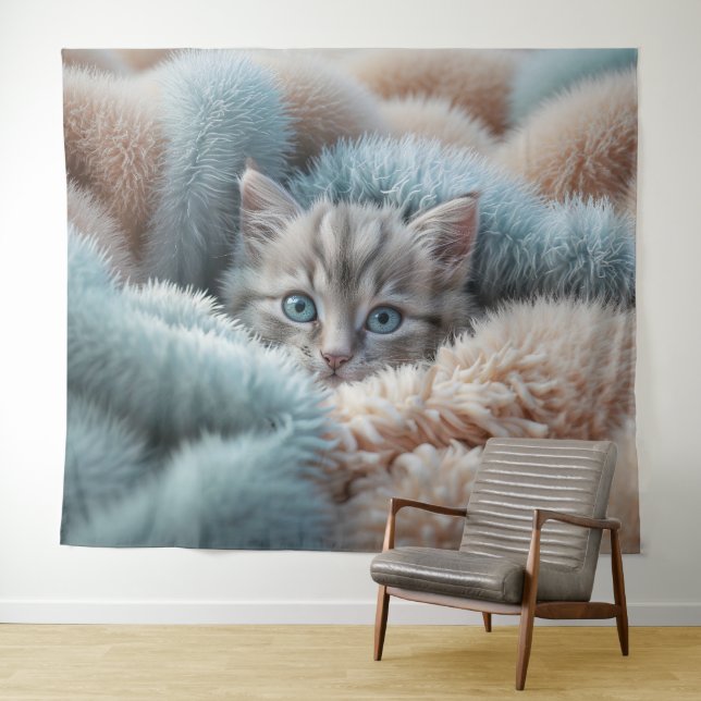 Tenture Fluffy Kitten in a Soft Blanket (En situation (horizontale))