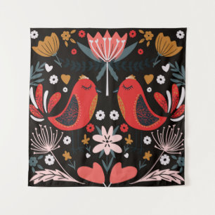 Tenture folk art scandinavian colourful pattern with flora