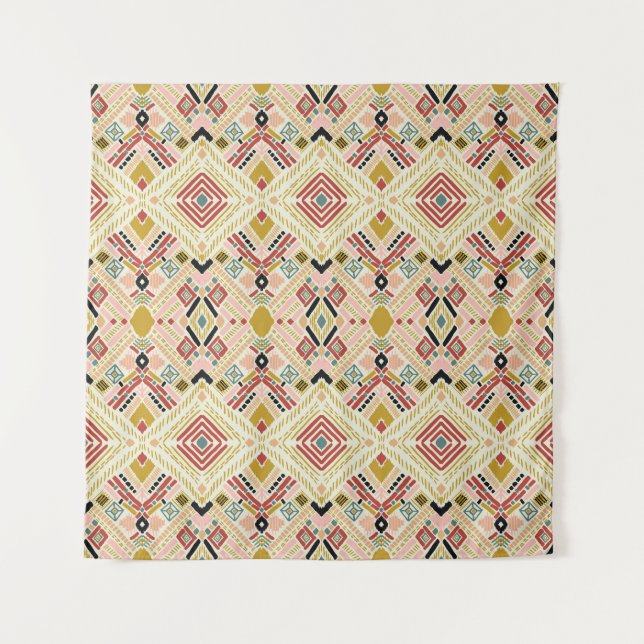 Tenture folklore géométrique d'Ikat, motif damassé orienta (Devant)