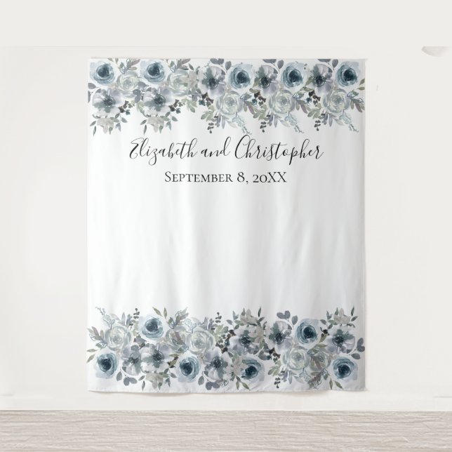 Tenture Fond bleu floral photo prop mariage Shower  (Devant)