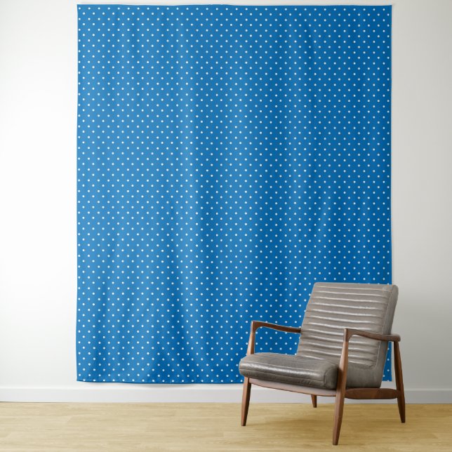 Tenture Fond bleu uni à motif de pois  (En situation)