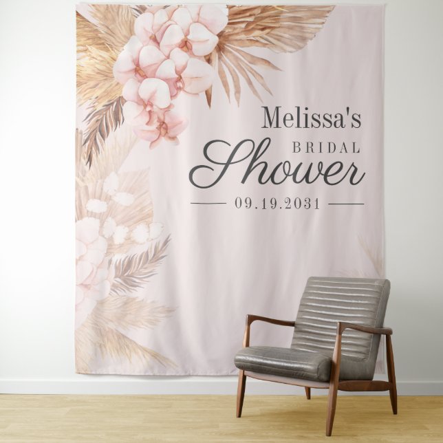 Tenture Fond Bohème d'Herbe de Pampas Rose pour Mariage (En situation)