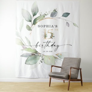Tenture Fond de 15e anniversaire avec verdure à l'aquarell