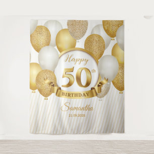 Tenture Fond de 50 ans avec ballons dorés et blancs