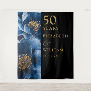 Tenture Fond de 50e anniversaire floral noir et or bleu